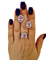 Срібний комплект прикрас «Рожеве сяйво» з кубічним цирконієм