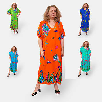 Літнє довге штапельне плаття в стилі Boho, великі розміри 56-66, бавовна, 5 кольорів Туреччина