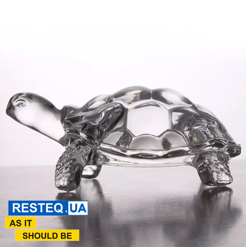 Скляна статуетка Черепаха RESTEQ — інтер'єрна фігура талісман 21×15×9.5 см, прозорий декор тварина