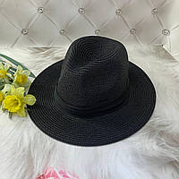 Летняя шляпа Федора с черной лентой унисекс черная