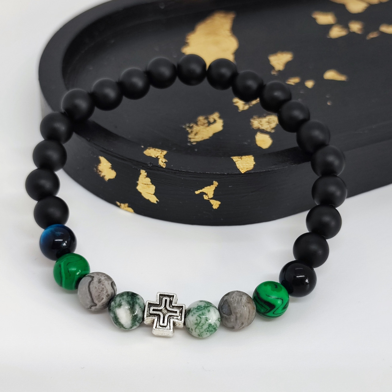 Браслетик з оніксу, соколиного ока, малахіту і яшми, фото 1