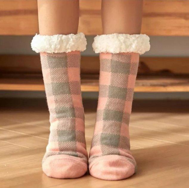 Теплі зимові шкарпетки тапочки в клітинку для дому жіночі 36-39 розмір