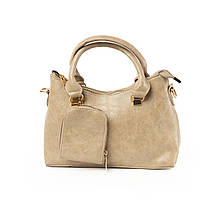 Сумка жіноча стильна містка на блискавці з якісної екошкіри з ручкою та плечовим ремінцем, Бежева