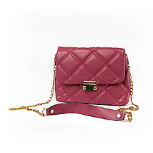 Сумка жіноча елегантна з якісного стьобаного шкірозамінника і довгою ручкою-ланцюжком, Марсала