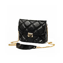 Сумка жіноча елегантна з якісного стьобаного шкірозамінника і довгою ручкою-ланцюжком, Чорний