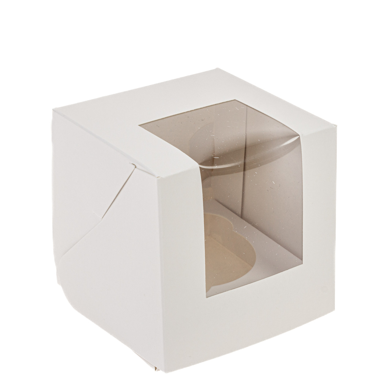 Коробка 85х85х90 (на 1 капкейк) з вікном, біла, фото 1