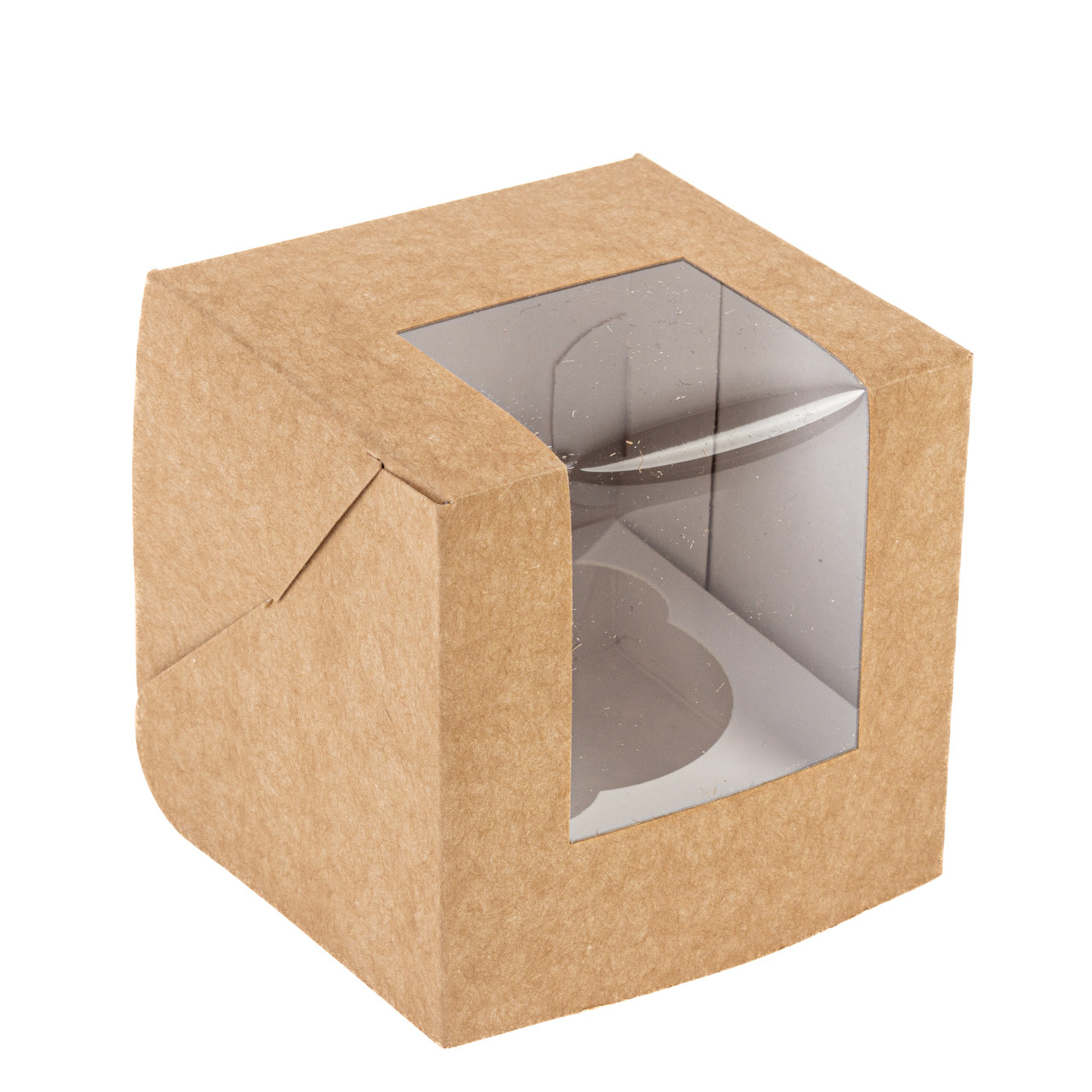 Коробка 85х85х90 (на 1 капкейк) з вікном, крафт, фото 1