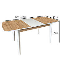 Розкладний обідній стіл дуб аппалачі Честер 120-159х75 см із білою вставкою на дерев'яних ніжках для кухні
