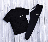 Мужской черный летний костюм Nike Футболка + Штаны , Спортивный комплект летний Найк Брюки и Футболка trek
