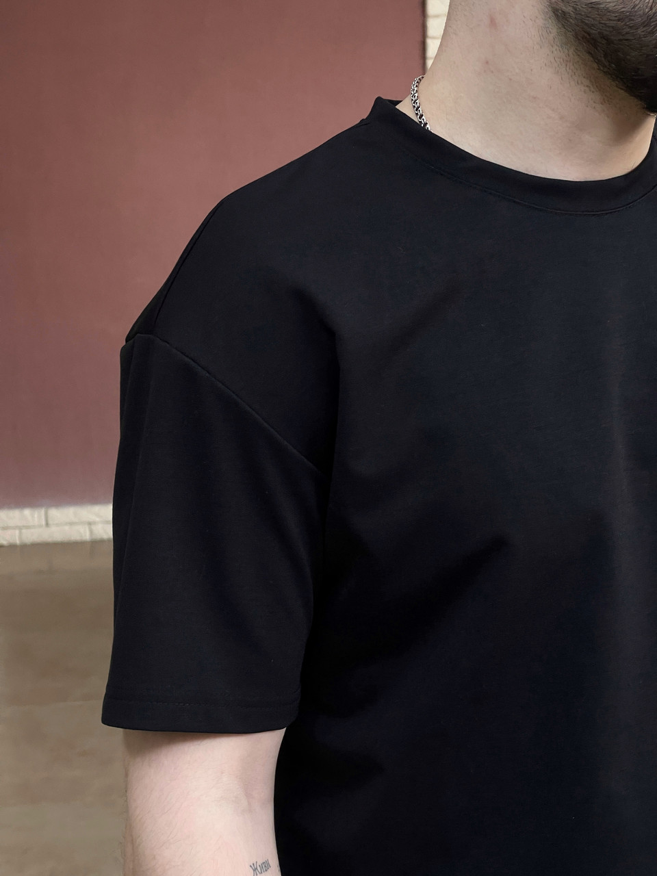 Мужская черная футболка оверсайз стильная на двунитке ,Однотонная ...