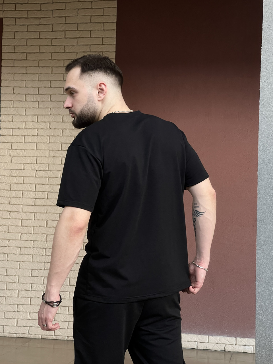 Мужская черная футболка оверсайз стильная на двунитке ,Однотонная ...