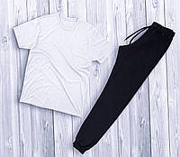 Мужской черно-белый летний костюм Футболка + Штаны , Спортивный комплект белый летний Брюки и Футболка trek