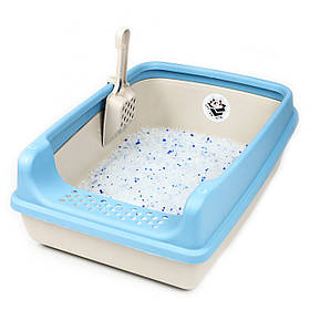 Лоток для котів з лопаткою CAT IN BOX 53х38х20 см блакитний / Туалет для кота відкритий