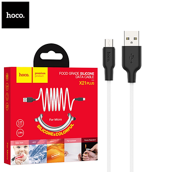 Кабель Hoco USB - Micro-USB 1м силікон 2.4A X21 Plus White