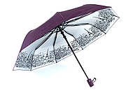 Жіноча фіолетова парасолька напівавтомат складна 9 спиць антивітер з малюнком міста всередині 713/3