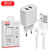 Мережевий зарядний пристрій XO CE02C 2 USB 2.1 A + кабель Type-C white