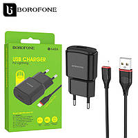 Сетевое зарядное устройство Borofone BA48A 1USB 2.1A + кабель Lightning black