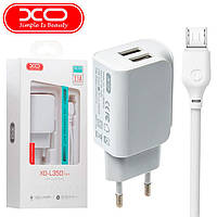 Мережевий зарядний пристрій XO L35D 2 USB 2.1 A micro-USB white