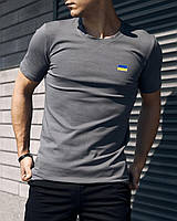 Мужская летняя однотонная футболка темно-серая с флагом Украины | Хлопковая мужская футболка