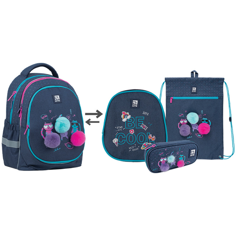Шкільний набір рюкзак + пенал + сумка Kite Wow Cats K22-700M(2p)-1 804 г 38x28x16 см синій, фото 1