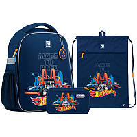 Шкільний набір рюкзак + пенал + сумка Kite Hot Wheels HW22-555S 832 г 35x26x13.5 см синій