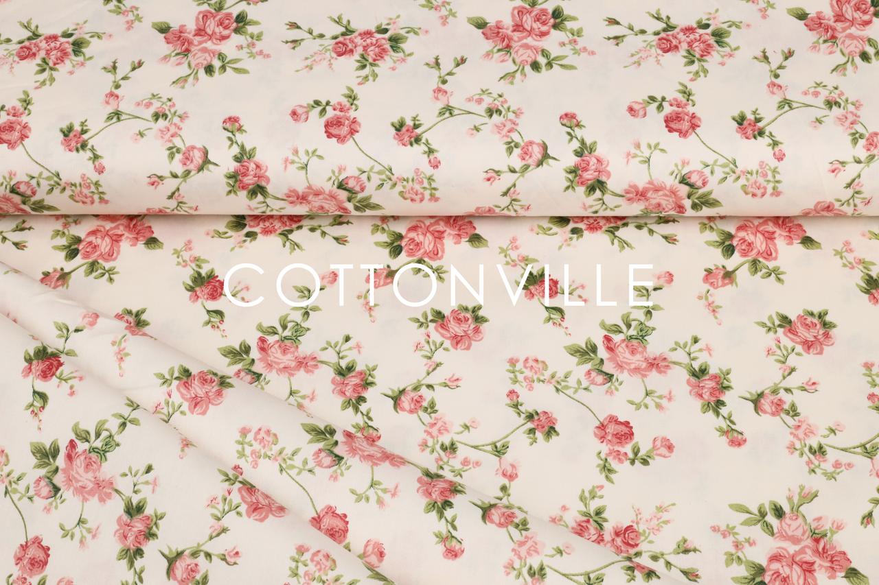 Сатин-твіл Букетики троянд на айворі, фото 1