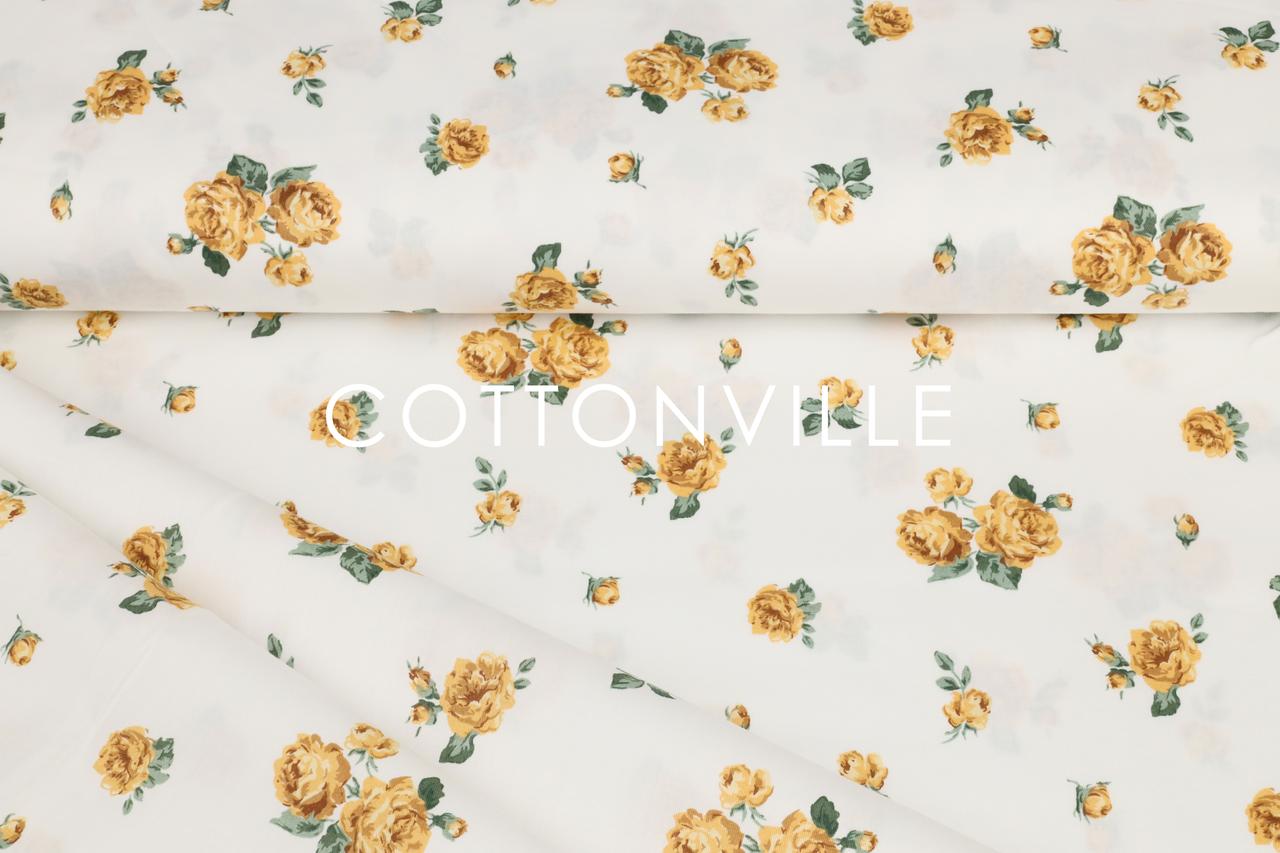 Сатин-твіл Букетики жовтих трояндочок