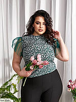 Блузка женская красивая приталенная со вставками из фатина короткий рукав больших размеров батал 46-60