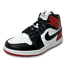 Кросівки чоловічі осінні Nike Air Jordan 1 шкіряні зі шнурівкою чорні білі червоні демі осінь/весна, фото 3