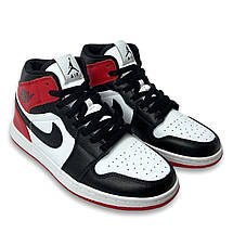 Кросівки чоловічі осінні Nike Air Jordan 1 шкіряні зі шнурівкою чорні білі червоні демі осінь/весна, фото 5