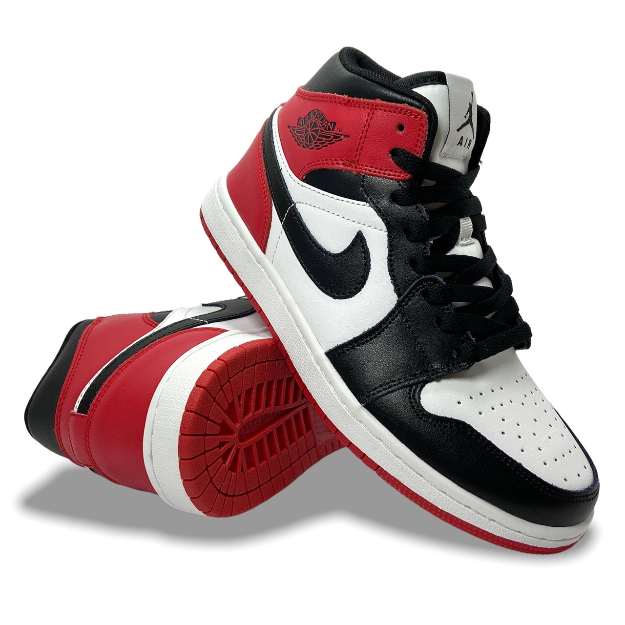 Кросівки чоловічі осінні Nike Air Jordan 1 шкіряні зі шнурівкою чорні білі червоні демі осінь/весна