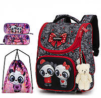 Ортопедический рюкзак (ранец) с пеналом и мешком для девочки Winner / SkyName для начальной школы (Full 2079)