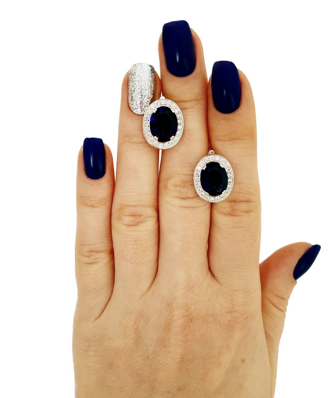 Срібні сережки із синім альпінітом і білим кубічним цирконієм — витонченість кольору та блиску в одному аксесуарі, фото 1