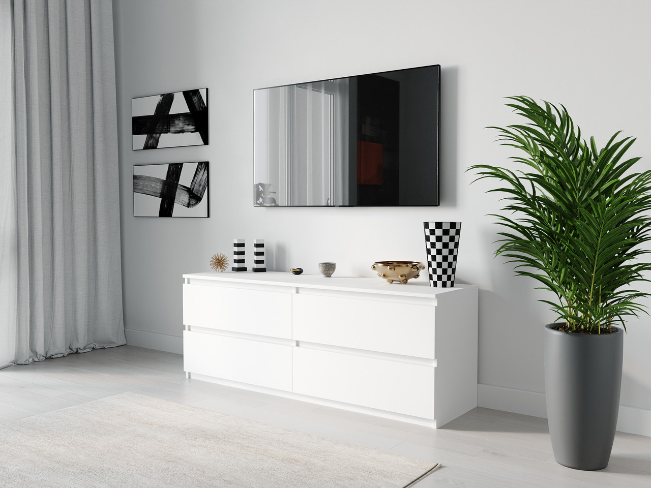 Комод широкий на 4 висувних ящика 140 см Красиві сучасні комоди у вітальню із Ламінованного ДСП, фото 1