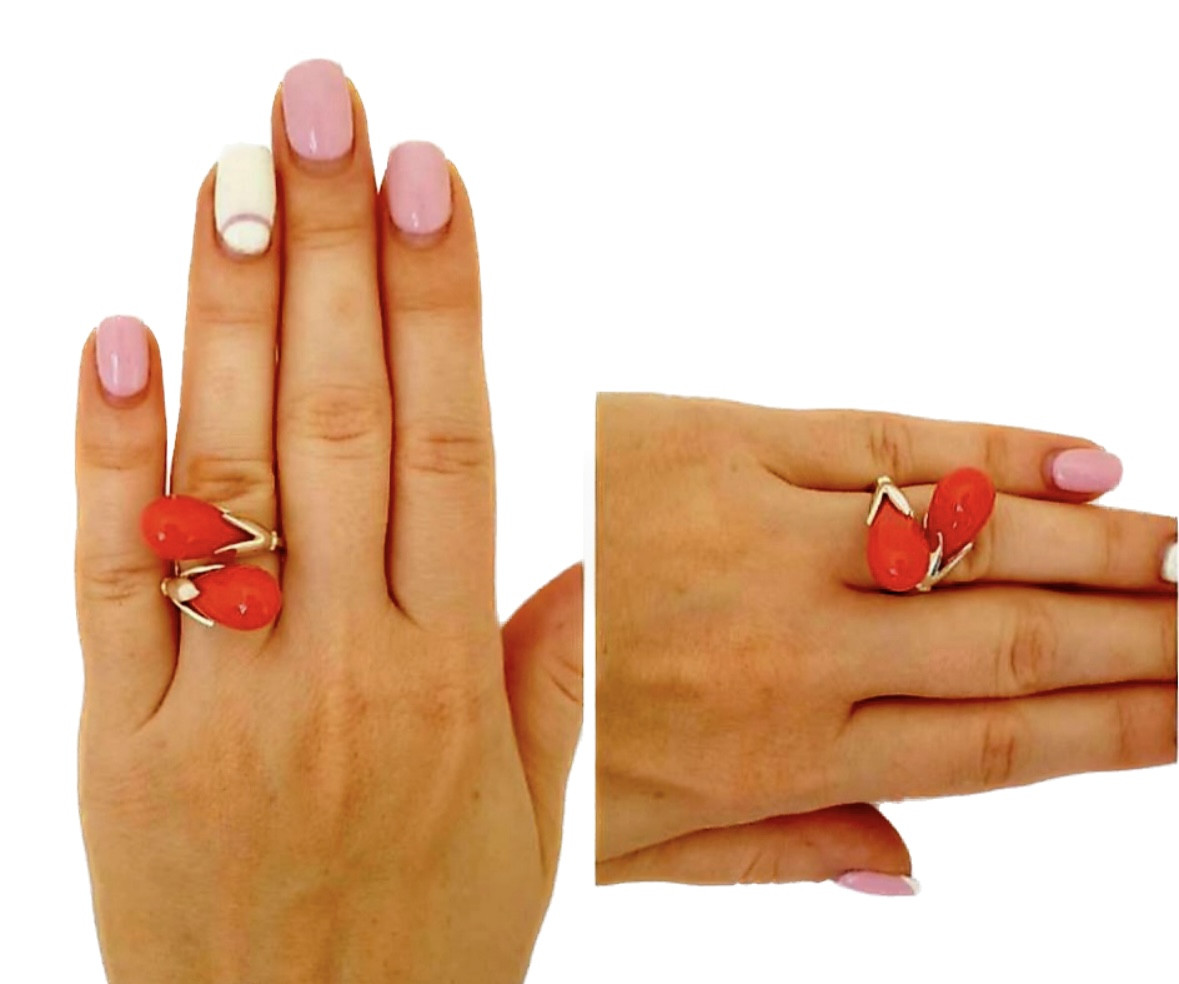 Срібна каблучка з теракотовим коралом — теплий акцент природи в стильному дизайні 🔥, фото 1