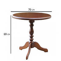 Круглий стіл на кухню кольору горіх Стелла 70 см на одній ніжці у класичному стилі