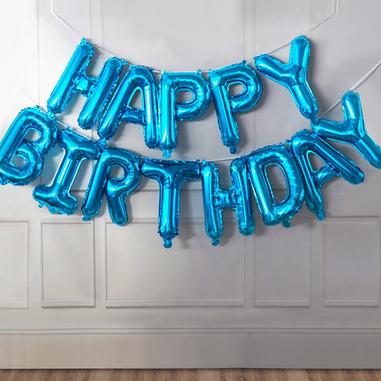 Фольгована надувна розтяжка з літер Happy Birthday синя