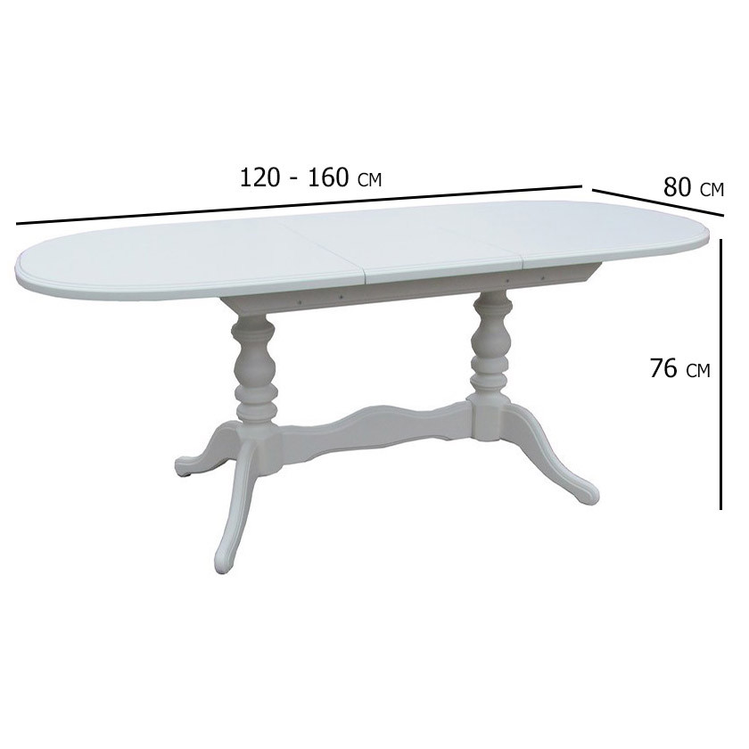 Білий кухонний овальний стіл розсувний Даніель 120-160х80 см на дерев'яних ніжках у класичному стилі