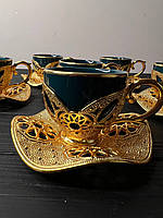 Набір турецьких чашок для кави та чаю 6 шт Золото (Чашки Зеленый]