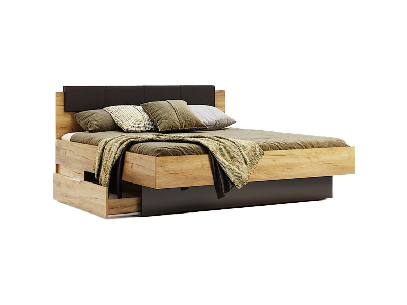 Двоспальне ліжко Луна 160*200 з м'якою спинкою / Дуб Крафт / Мат Лава Миро-Марк, фото 1