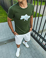 Современная мужская футболка хаки с принтом 603,548 молодежная стильная однотонная базовая КМ S