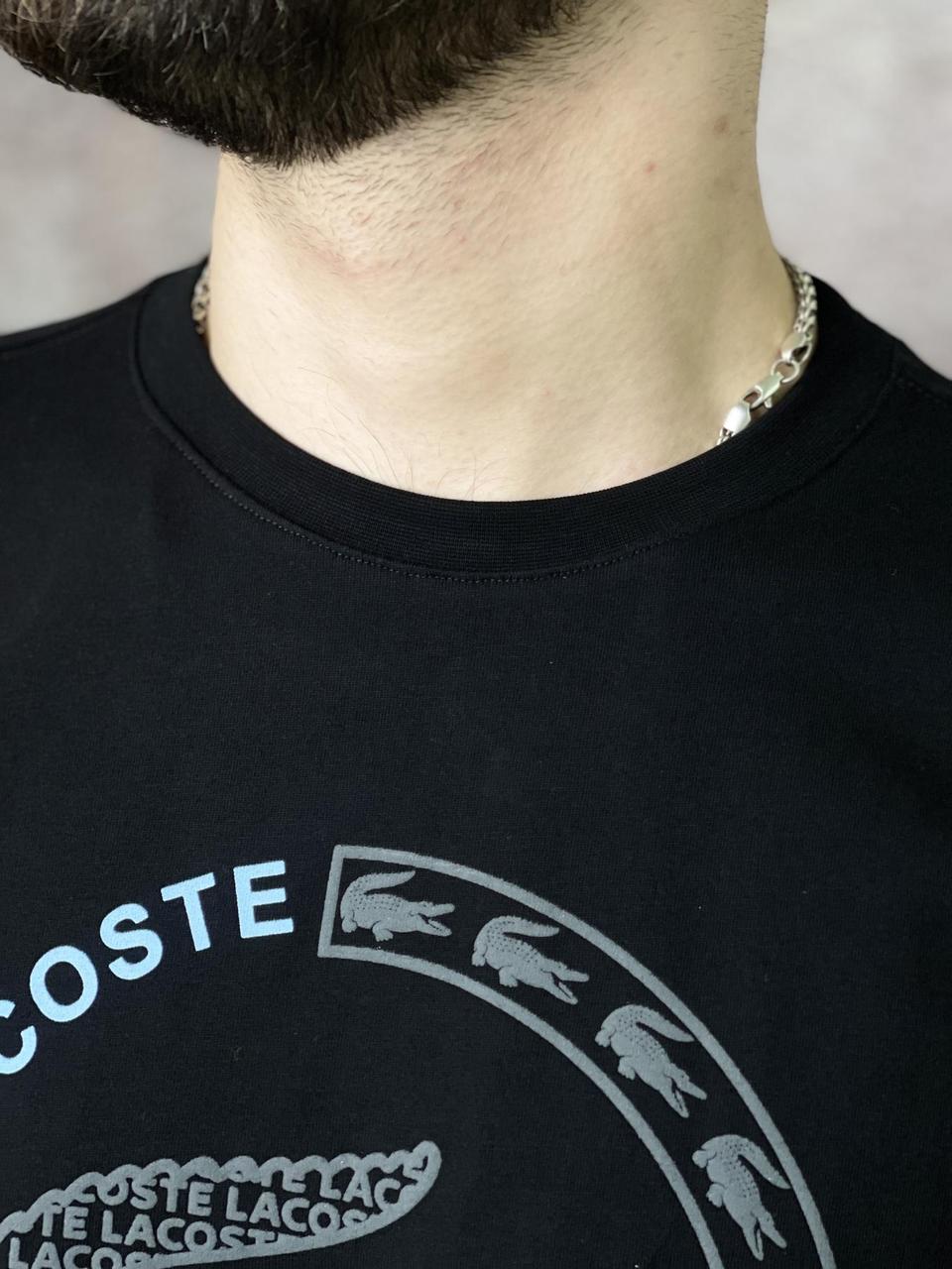 Футболка мужская Lacoste черная с голубым логотипом спортивная брендовая повседневная крутая для мужчин КМ M - фото 3 - id-p1820726694
