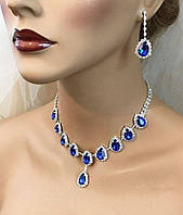 Комплект украшений женский ожерелье и серьги с синими камнями код 2263