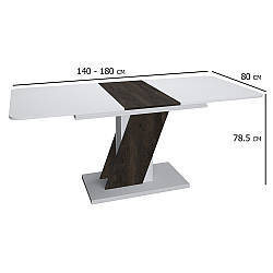 Біло-чорний стіл обідній розкладний Карло 140-180х80 см із вставкою вугільний камінь на одній ніжці для кухні