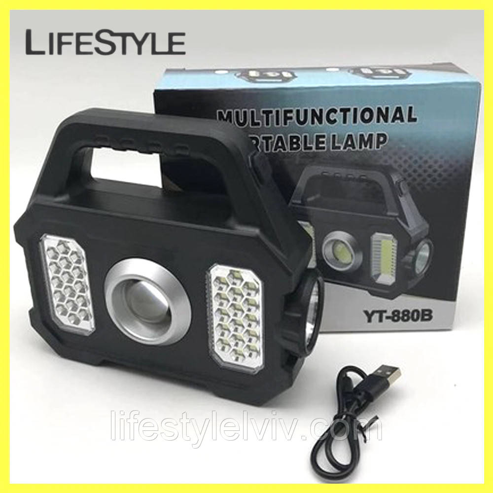 Ліхтар із сонячною панеллю YT-880B / Компактний переносний ліхтарик 1200мАч / Акумуляторна LED Лампа, фото 1