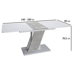 Розкладний обідній стіл білий зі вставкою індастріал Карло 140-180х80 см на одній ніжці у вітальню