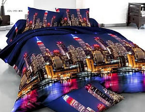 Евро розмір постільна бязь «Місто» синього кольору