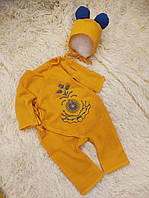 Муслиновый комбинезон с вышивкой + шапочка для новорожденных малышей, желтый