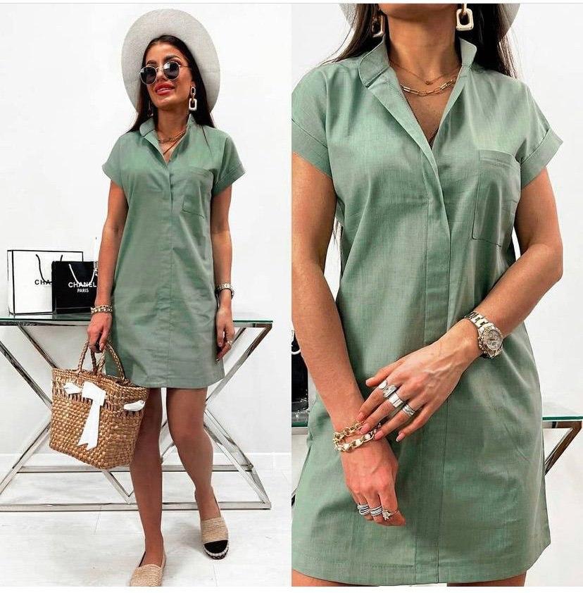 Жіноча літня коротка сукня туніка вільне колір хакі