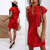 Летнее короткое красное платье туника свободное короткий рукав